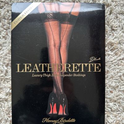 BNWT Honey Birdette Black Leatherette Leather Stockings Size S New In Box Sealed